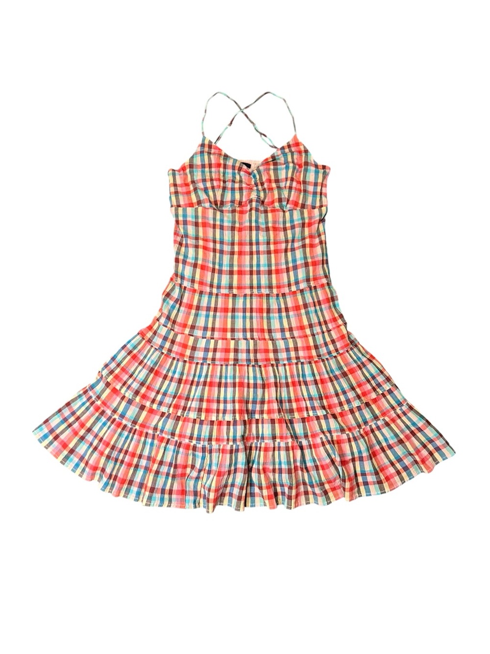 Gap Vintage Multicolored Madras Chiffon Frilly Midi Dress Women’s Size Medium